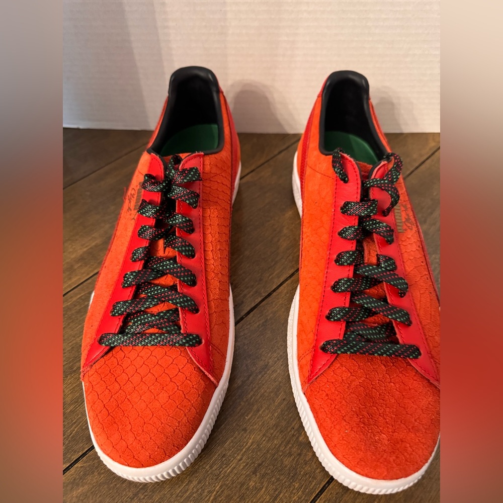Puma Clyde Red leather, snake skin look shoe